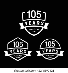 105 years anniversary celebration logotype. 105th anniversary logo collection. Set of anniversary design template. Vector illustration.	