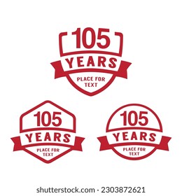 105 years anniversary celebration logotype. 105th anniversary logo collection. Set of anniversary design template. Vector illustration.