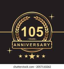 105 years anniversary golden color with circle ring and stars isolated on black background for anniversary celebration event luxury gold premium vector