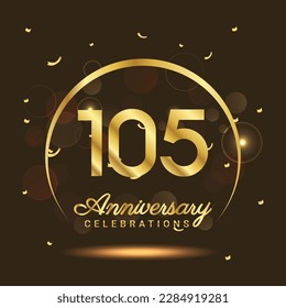 105 years anniversary Half moon anniversary with confetti and a light gold effect on a black and brown background