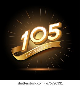 105 years golden anniversary logo celebration with firework and ribbon