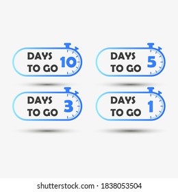 10,5,3,1 days left. Countdown timer icons set. Clock icon. vector illustration. Calculate the sale time. Blue icons isolated on white. Vector EPS10