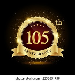 105th Anniversary. Emblem Design with Golden Ring and Ribbon. Vector Illustration