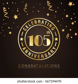 105th anniversary golden ring logo on brown background.