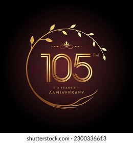 105th anniversary logo with golden number for celebration event, invitation, wedding, greeting card, banner, poster, and flyer Golden tree vector design