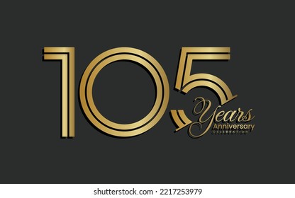 105th Anniversary logo type. Anniversary Celebration template design with gold color for celebration event, invitation, greeting, web template, flyer, banner, double line logo, vector illustration