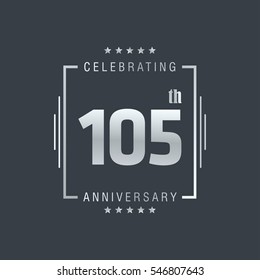 105th anniversary logo, vector celebration design with rectangle on grey background.