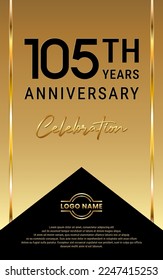 105th Anniversary. Anniversary template design with golden ribbon for birthday celebration event. Vector Template Illustration