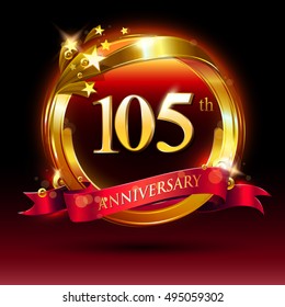 105th golden anniversary logo. with ring and red ribbon.