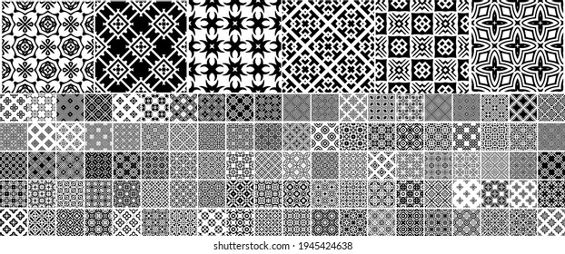 106 Universal different geometric seamless patterns. Endless vector texture can be used for wrapping wallpaper, pattern fills, web background,surface textures. Set of monochrome ornaments