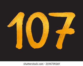 107 Number logo vector illustration, 107 Years Anniversary Celebration Vector Template,  107th birthday, Gold Lettering Numbers brush drawing hand drawn sketch, number logo design for print, t shirt