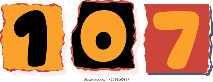 107 Retro torn paper number Design art