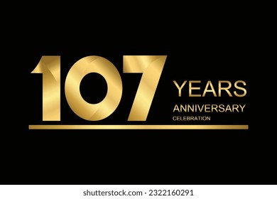 107 year anniversary vector banner template. gold icon isolated on black background.