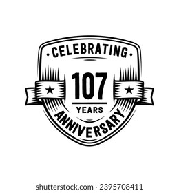 107 years anniversary celebration shield design template. 107th anniversary logo. Vector and illustration.