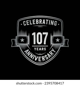 107 years anniversary celebration shield design template. 107th anniversary logo. Vector and illustration.