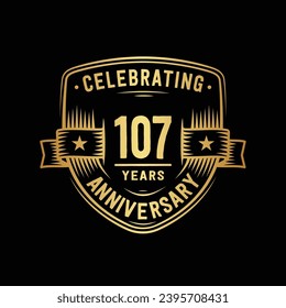 107 years anniversary celebration shield design template. 107th anniversary logo. Vector and illustration.