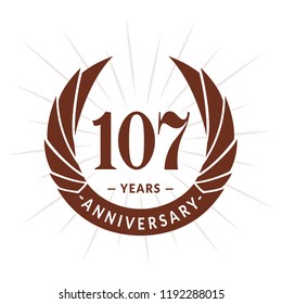 107 years anniversary. Elegant anniversary design. 107 years logo.