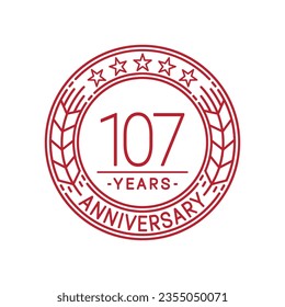 107 years anniversary logo template. 107th line art vector and illustration.