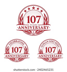 107 years anniversary set. 107th celebration logo collection. Vector and illustration. 