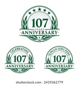 107 years anniversary set. 107th celebration logo collection. Vector and illustration. 