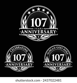 107 years anniversary set. 107th celebration logo collection. Vector and illustration. 