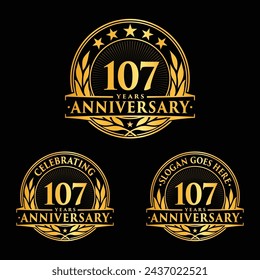 107 years anniversary set. 107th celebration logo collection. Vector and illustration. 