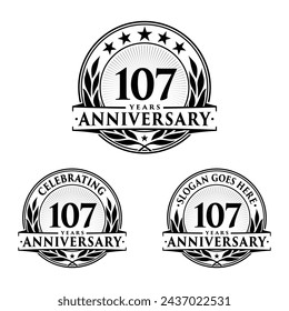 107 years anniversary set. 107th celebration logo collection. Vector and illustration. 