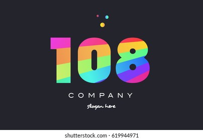 108 creative color green orange blue magenta pink number digit company logo vector icon spectrum