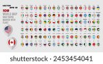 108 Map gray paper marker with flags. Big set, Map world with 108 flags. Vector illustration 10eps