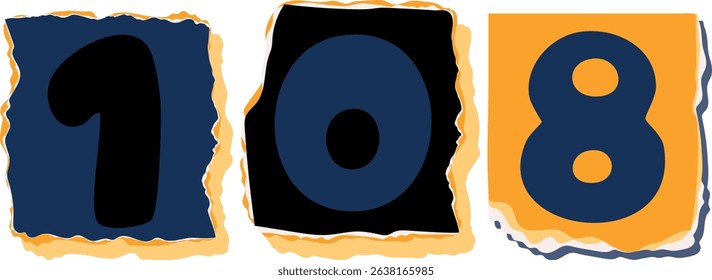 108 Retro torn paper number Design art