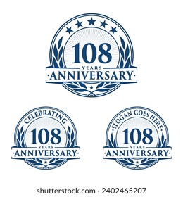 Se cumplen 108 años. 108ª colección de logo de la celebración. Vector e ilustración. 