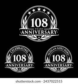 108 years anniversary set. 108th celebration logo collection. Vector and illustration. 