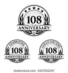 108 years anniversary set. 108th celebration logo collection. Vector and illustration. 