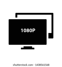 1080P computer monitor icon vector black color design