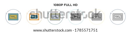 1080p full hd icon in filled, thin line, outline and stroke style. Vector illustration of two colored and black 1080p full hd vector icons designs can be used for mobile, ui, web