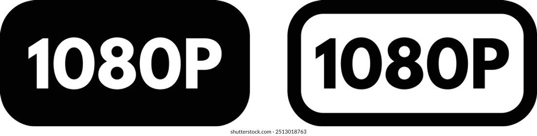 1080p Full HD Icon in zwei Stilen gesetzt. 1080p-Bildschirmauflösungssymbol