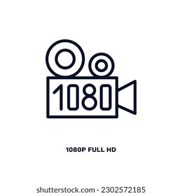 1080p full hd icon. Thin line 1080p full hd icon from cinema and theater collection. Outline vector isolated on white background. Editable 1080p full hd symbol can be used web and mobile