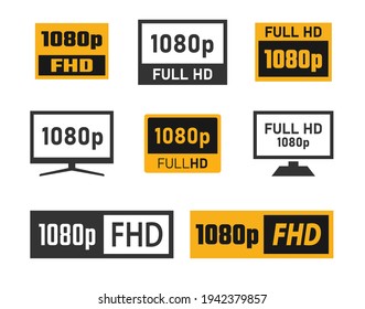 1080p Full Hd icons set, FHD screen resolution