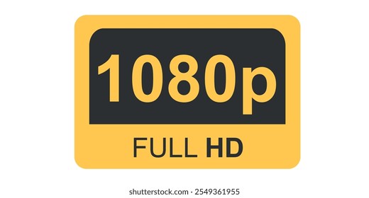 Etikett mit Full HD-Auflösung 1080p Flaches Design einzeln auf weißem Hintergrund.
