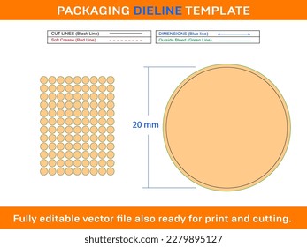108pcs 20 mm CIRCLE or ROUND label sticker dieline template 