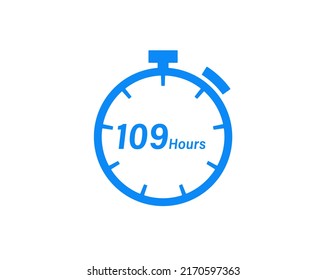 109 Hours timers Clocks, Timer 109 hour icon, countdown icon. Time measure. Chronometer icon isolated on white background