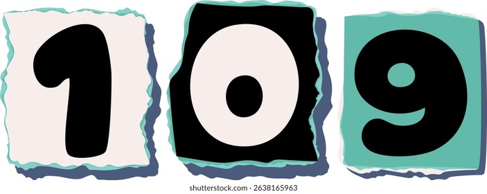109 Retro torn paper number Design art