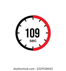 109 seconds timer clock. 109 sec stopwatch icon countdown time digital stop chronometer.