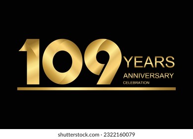 109 year anniversary vector banner template. gold icon isolated on black background.