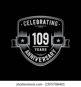 109 years anniversary celebration shield design template. 109th anniversary logo. Vector and illustration.