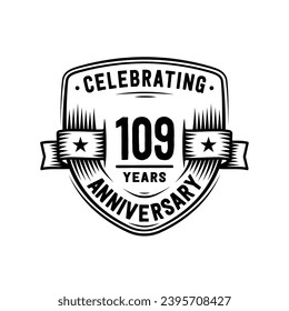 109 years anniversary celebration shield design template. 109th anniversary logo. Vector and illustration.