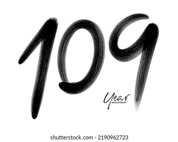 109 Years Anniversary Celebration Vector Template, 109 number logo design, 109th birthday, Black Lettering Numbers brush drawing hand drawn sketch, number logo design vector illustration