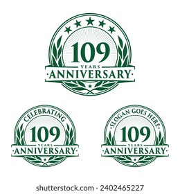 109 years anniversary set. 109th celebration logo collection. Vector and illustration. 