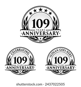 109 years anniversary set. 109th celebration logo collection. Vector and illustration. 