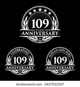 109 years anniversary set. 109th celebration logo collection. Vector and illustration. 